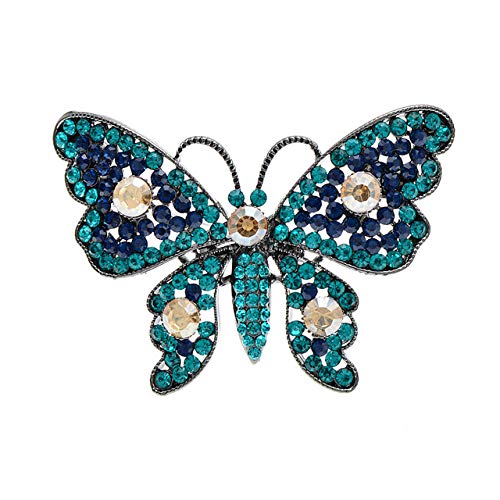 YJRIC Broche Broches de Mariposa con Diamantes de imitación para Mujer, Pin de Insectos de Moda Vintage Brillante, Estilo Retro, 3 Colores Disponibles, Azul
