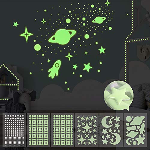 Yosemy Luminoso Pegatinas de Pared Luna Estrellas Cohetes 6 Piezas Fluorescente Pegatinas de Pared para Bebé Niños Fluorescente Adhesivos Decoración Dormitorio