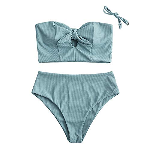 ZAFUL Conjunto de bikini de dos piezas con estampado de margaritas y cordones, para mujer verde-1 XL ZAFUL Conjunto de bikini de dos piezas con estampado de margaritas y cordones, para mujer verde-1 XL