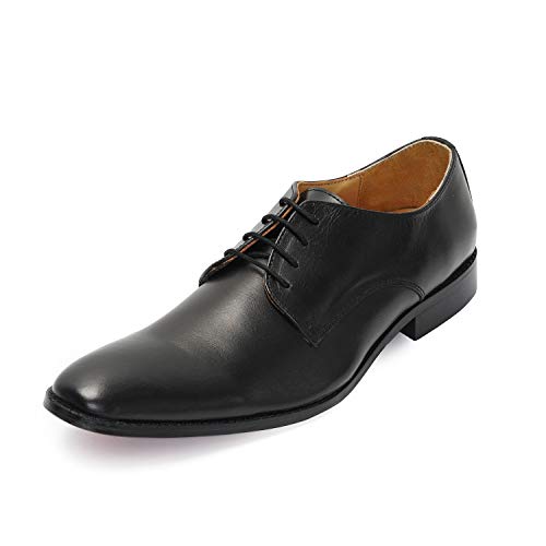 Zapatos de cordones lisos de cuero genuino de corte entero, color Negro, talla 40 2/3 EU