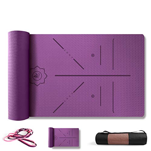 ZBK Esterilla de yoga, 6 mm de grosor, antideslizante, línea de postura, esterilla de yoga, 80 cm de ancho, 183 x 80 x 0,6 cm, 5 colores
