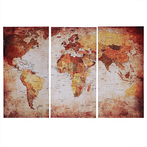 Zerodis Mapa del Mundo Arte de la Pared, 3 Piezas Mapa sin Marco Arte de la Pared Imágenes Lienzo Arte de la Pared Pintura Mapa Cartel para la Oficina en el hogar Decoración Moderna(L:40 * 80cm)