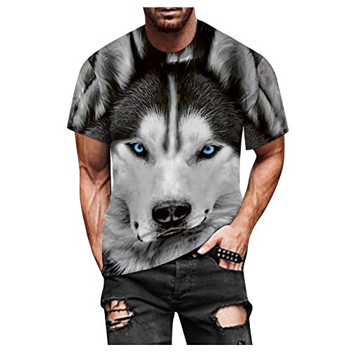 ZEZKT Camiseta para Hombres Athletic Pullover Short-Sleeve Mangas Cortas Impresas En 3D PatróN de Cabeza de Lobo Moda Slim Camisa Workout Shirts For Men (Gris, XL)