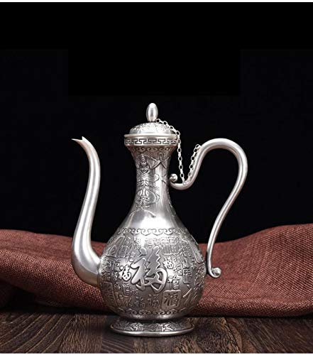 ZHQHYQHHX - Juego de tetera de plata para el hogar, vino, café, agua, tetera hecha a mano, regalo antiguo, color plateado