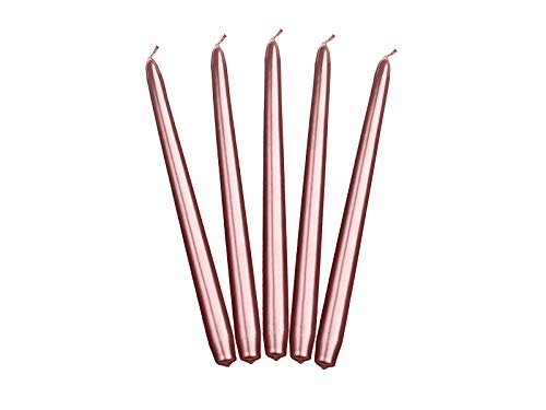 10 velas puntiagudas de oro rosa metálico, 24 cm, velas de mesa