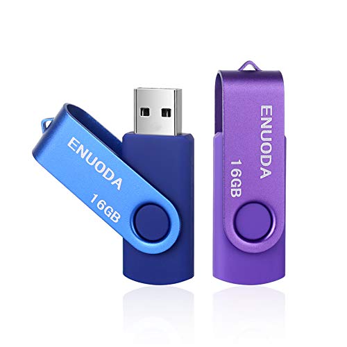 16GB Memorias 2 Piezas USB 2.0 ENUODA Pendrive Giratoria Diseño Flash Drive Almacenamiento (Azul Morado)