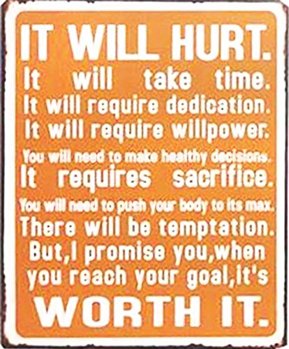 1art1 Motivación - It Will Hurt, It Will Take Time, Require Dedication, Willpower Placa Metálica Retro (35 x 26cm)