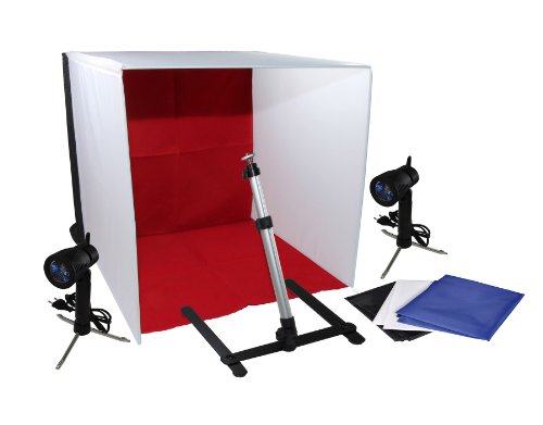 '24 "x 24/60 cm x 60 cm Kit para cámara sin Sombras, Photobox, Cube luz: 1 Mini Tienda Studio, 2 lámparas, 4 Fondos (Rojo, Color Blanco, Azul Negro), 1 trípode para cámara, Bolsa de Transporte.
