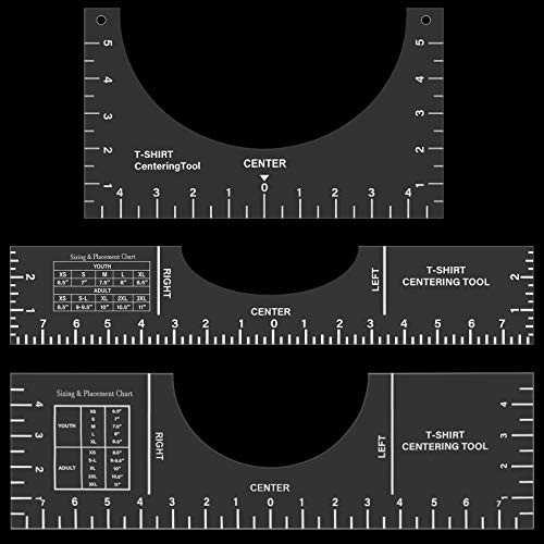 3 Herramientas Alineación Centrar de Camiseta Plantilla PVC Regla Guía Colocación Medición Vinilo de Tamaño Personalizado, 10 x 5, 16 x 5, 16 x 3 Pulgadas (Transparente)