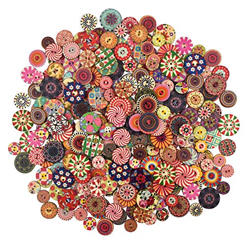 300pcs Colores Pintados Botones De Madera Redonda De Bricolaje Para La Costura Y Elaboración