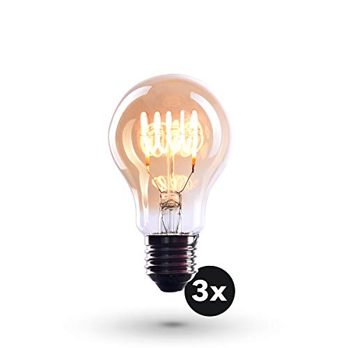 3x Bombilla Edison Crown LED base E27 | Regulable, 4W, 2200 K, luz cálida, EL03 | Iluminación de Filamento antiguo con apariencia retro vintage | Etiqueta Energética de la Unión Europea: A+