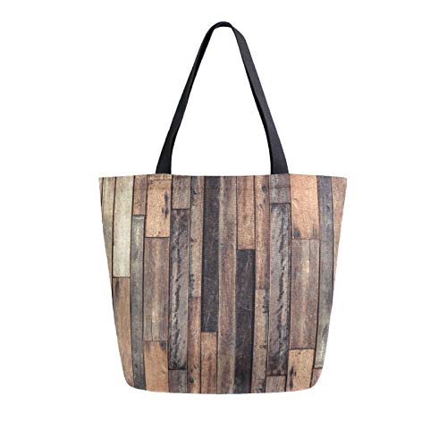 Ahomy Bolsas de lona reutilizables para comestibles, de madera vieja con fondo de tablón para mujer, bolso de compras, para el trabajo de la escuela Ahomy Bolsas de lona reutilizables para comestibles, de madera vieja con fondo de tablón para mujer, bolso de compras, para el trabajo de la escuela