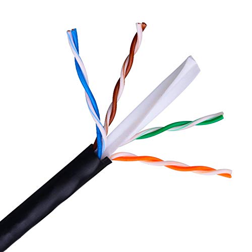 AISENS A135-0263 - Cable de Red Exterior Impermeable RJ45 (Rígido AWG24, Bobina de 100 m para la Instalación, Resistente a los Rayos Ultravioleta) Color Negro