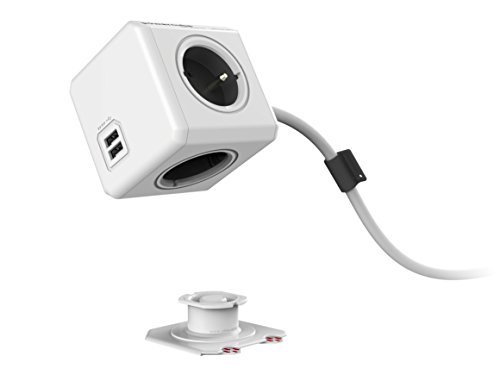 Allocacoc PowerCube - Ladrón de 4 enchufes y 2 Puertos USB (3500 W, Norma Francesa), Blanco Allocacoc PowerCube - Ladrón de 4 enchufes y 2 Puertos USB (3500 W, Norma Francesa), Blanco