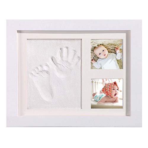 AMAYGA bebé Handprint y Marco de huella Inkpad de fotos Regalos BabyParty seguros y elegantes Elegante blanco de madera sólida,marco huellas bebe,huellas bebe tinta Regalos para Bebé Recién Nacido