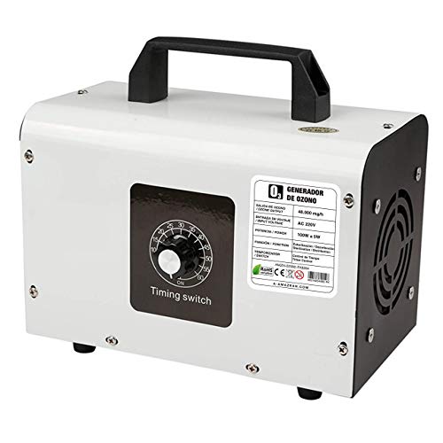 AMAZEAN O3 Premium/Generador de ozono Industrial 48.000mg / HR 220v, Dispositivo de ozono para Habitaciones, Humo, Coches y Mascotas.Tecnologia Honey-Comb-Tec© (Blanco +)