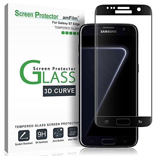 amFilm Protector Pantalla Galaxy S7 Edge, Cobertura Total (3D Curvo) Cristal Vidrio Templado Protector de Pantalla para Samsung Galaxy S7 Edge (Negro)