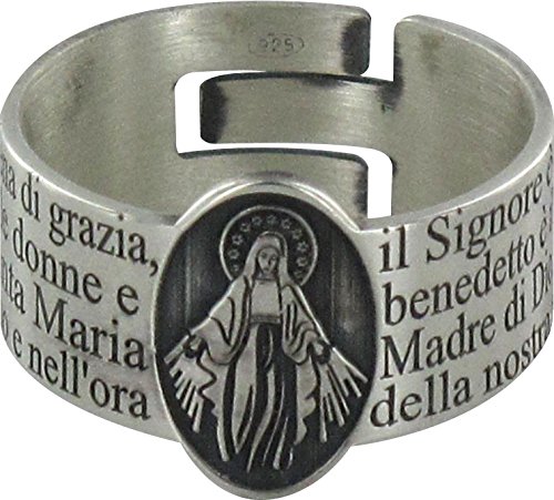 Anillo de plata 925 con incisión del Ave María - Medida italiana n°13 - Diámetro interno 17 mm