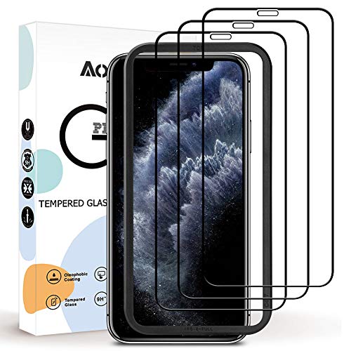 Aodoor Protector Pantalla iPhone 11 Pro MAX Cristal Templado, [3 Pack] [9H Resistente a Arañazos] Templado Vidrio Screen Protector para iPhone 11 Pro MAX/XS MAX (6,5"), con Marco de Posicionamiento