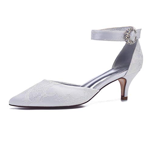 AQTEC Zapatos de Tacón Alto para Mujer Puntiagudos Cordón satén Zapatos de Boda de tacón bajo con Correa en el Tobillo Zapatos de Novia de Salon Sandalias,Blanco,40 EU AQTEC Zapatos de Tacón Alto para Mujer Puntiagudos Cordón satén Zapatos de Boda de tacón bajo con Correa en el Tobillo Zapatos de Novia de Salon Sandalias,Blanco,40 EU