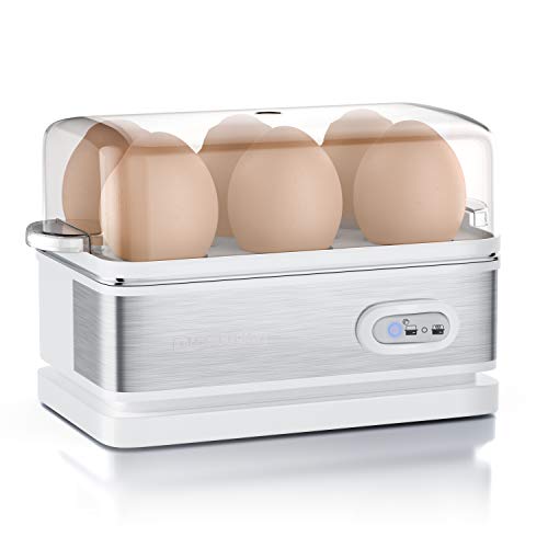 arendo - Cocedor de Huevos Cuecehuevos con función de Mantenimiento de Calor - Egg Cooker - Capacidad 1-6 Huevos - de Acero Inoxidable - Interruptor de función con piloto - 400 W - Blanco
