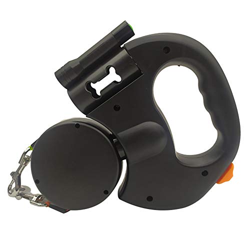Asduaro - Correa doble para dos perros, retráctil, con linterna y bolsa de basura, telescópica, longitud 3 m, color negro Asduaro - Correa doble para dos perros, retráctil, con linterna y bolsa de basura, telescópica, longitud 3 m, color negro