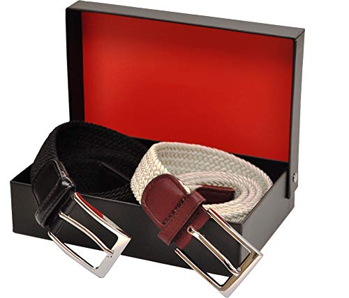 Ashford Ridge Hombres negro y crema cinturones elásticas Gift Set (cintura tamaños 110cm - 120cm)