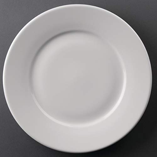 Athena Hotelware Platos de servicio de porcelana blanca, con borde ancho, pack de 12 unidades, 25,4 cm