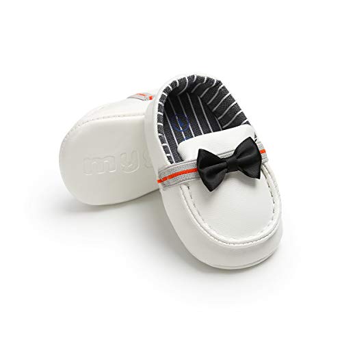 Aulang Zapatos Oxford para bebé con empeine superior de piel sintética, zapatos para primeros pasos para bebés y niños, color Blanco, talla 12-18 meses