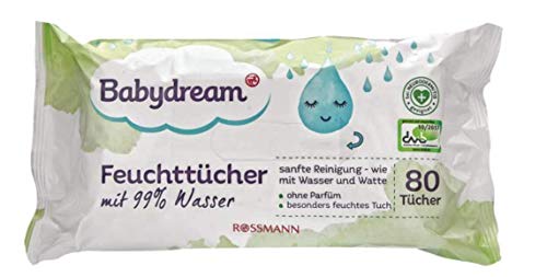 Babydream - Toallitas húmedas (99% de agua, sin perfume, 4 paquetes de 80 unidades)