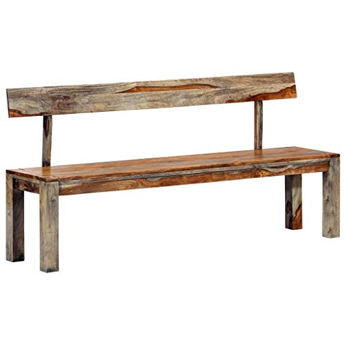 Banco de madera maciza de sheesham con respaldo, decoración del hogar, muebles de interior, hecho a mano, robusto, salón comedor, vestíbulo, recibidor, color gris, de vidaXL. Banco de madera maciza de sheesham con respaldo, decoración del hogar, muebles de interior, hecho a mano, robusto, salón comedor, vestíbulo, recibidor, color gris, de vidaXL.