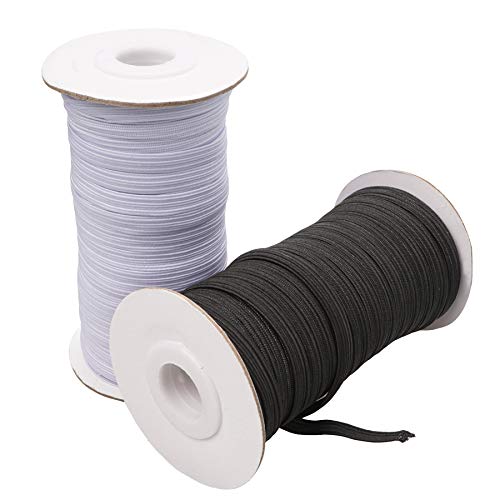 Banda elástica de 5 mm, banda elástica trenzada, color negro y blanco, 2 rollos de cuerda elástica, cintura plana, cuerda elástica, cuerda trenzada para costura, manualidades, manualidades