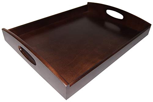 Bandeja de madera clara, barniz de nogal o madera de caoba, 40 x 30 x 6 cm, color rojo oscuro