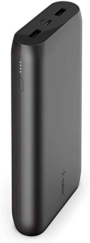 Belkin batería externa portátil 20K, cargador portátil con dos puertos USB, 20 000 mAh de capacidad, para iPhone 12, 12 Pro, 12 Pro Max, 12 mini y modelos anteriores, AirPods y otros, negro