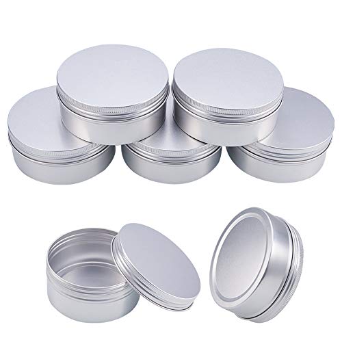 BENECREAT 5 Pack 250ml Lata de Aluminio Caja de Aluminio Redondas con Tapa de Rosca Contenedores Metálicos - Ideal para Almacenar Especias, Dulces, Té o Pastillas (Platino)