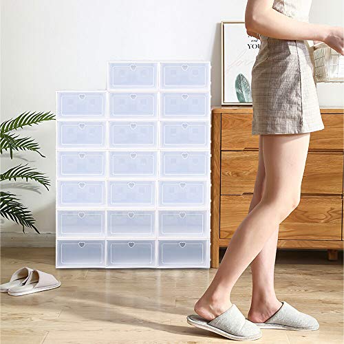 Berkalash 20 cajas organizadoras para zapatos, cajones, cajas apilables, transparentes, color blanco moderno, estable y fácil de montar