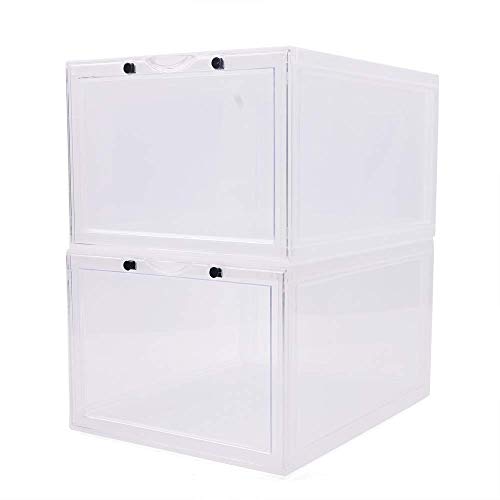 Berkalash - Caja organizadora para zapatos, caja para zapatos, caja para zapatos, cajas apilables, color blanco/negro, estable y fácil de montar (blanco, 2 unidades)