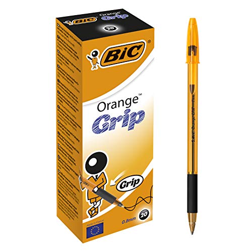 Bic Orange Grip Ball Pen Translucent Barrel 0.8mm Tip 0.2mm Line Black Ref 811925 [Pack 20]