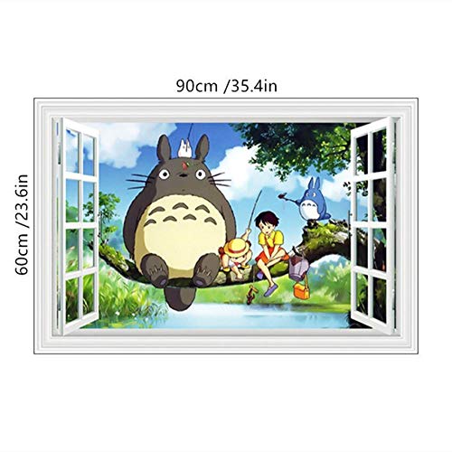 BLOUR Divertidos Dibujos Animados Totoro Tatuajes de Pared 3D Vinilo Mural Pegatinas habitación de los niños decoración del Cuarto de niños Cartel de Anime Papel Tapiz 90 * 60 cm 3 Estilos