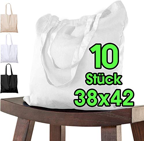 Bolsa de algodón, 38 x 42 cm, 10 Unidades, sin Estampar, Bolsa de Tela, Bolsa, Bolsa de Yute con Certificado Oeko-Tex® (blanco)