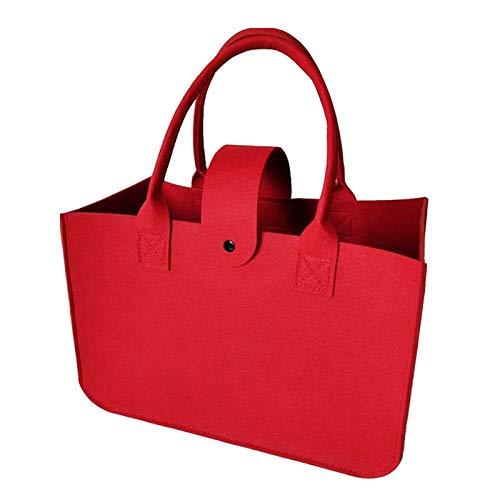 Bolsas de fieltro rojo multifuncionales para la compra diaria, para ir de compras, para el trabajo, viajes (14,96 x 9,84 x 7,09 pulgadas)