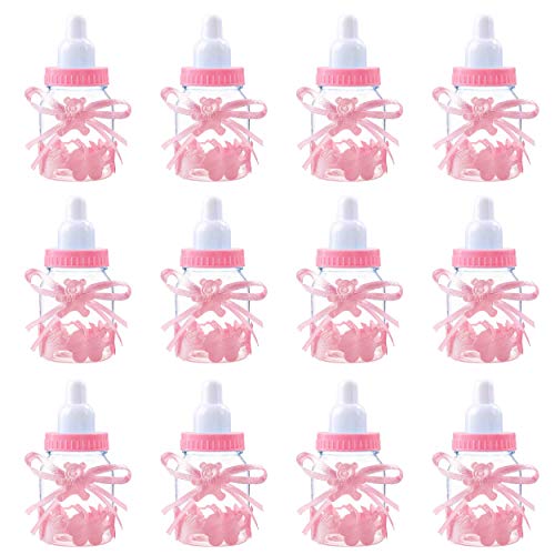 Botella de Caramelo Biberones Dulces Botella con Mini Chupete de Decoración para Ducha Baby Shower Fiesta de Bautismo 12 Pcs Rosa