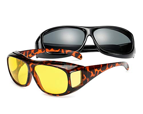 BOZEVON UV400 Gafas de Sol y Gafas de Visión Nocturna - Reducen el Deslumbramiento - Ligeras y Cómodas - Talla Adultos Hombres y Mujeres para Conducir y Deportes al aire libre