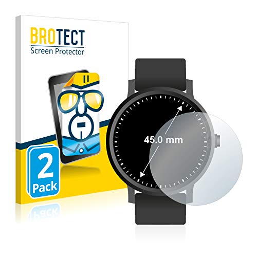 BROTECT Protector Pantalla Compatible con Relojes (Circular, Diámetro: 45 mm) Protector Transparente (2 Unidades) Anti-Huellas