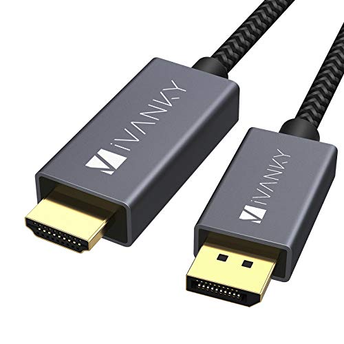 Cable DisplayPort a HDMI, iVANKY 2M Cable de DP a HDMI 1080P [Trenzado Nylon] Hombre a Hombre Compatible con HDTV, Portátil, AMD, NVIDIA, HP Elitebook, ThinkPad y Más - Gris