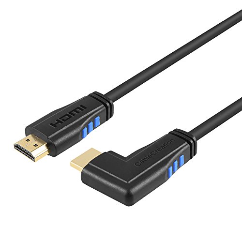 CableCreation - Cable HDMI 2.0, 0,9 m, Conector Recto y ángulo de 270° hacia la Derecha, soporta Ultra HD 4 K, vídeo en 3D, Ethernet, Canal de Retorno de Audio, Negro