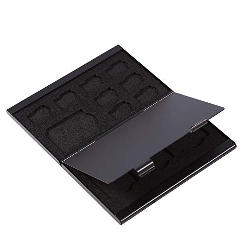 Caja de Almacenamiento de Aluminio de Ranuras de 12 Ranuras Madezz para Tarjetas y Tarjeta de Memoria TF(Negro)