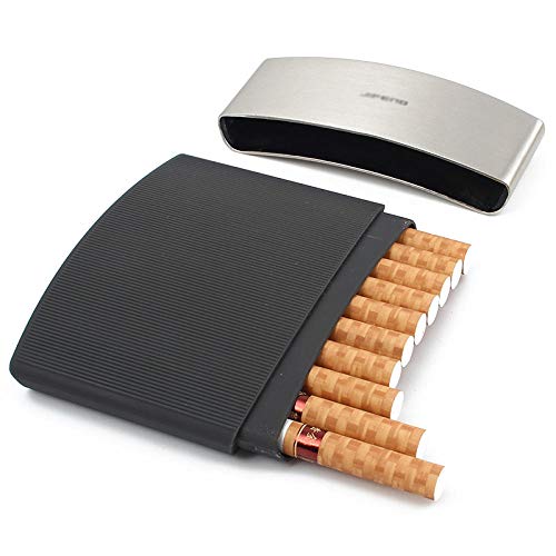 Caja de Cigarrillos 1pcs nuevos Hombres s Caja de Cigarrillo Negocio de Acero Inoxidable de Cigarrillos Cuadro Titular Delgada Negro 10 Cigarrillos Superficie de Cuero Caso de Cig
