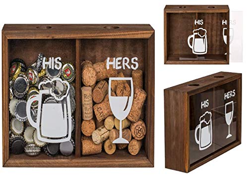 Caja de madera para tapa de bebidas, chapas y corcho, dos compartimentos