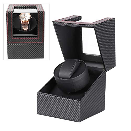 Caja giratoria para Relojes automatico Watch Winder Superficie de Cuero de Fibra de Carbono con Ventana de Vidrio orgánico acrílico Transparente y antiarañazos(UE)